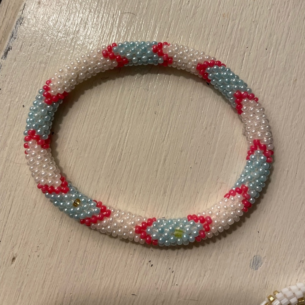 Pink and blue and white lily and Laura bracelet
